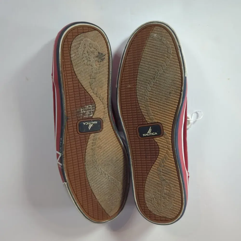 Nautica Red Canvas Boat Shoes Men's 9 Deck Shoes Preppy Coastal Casual